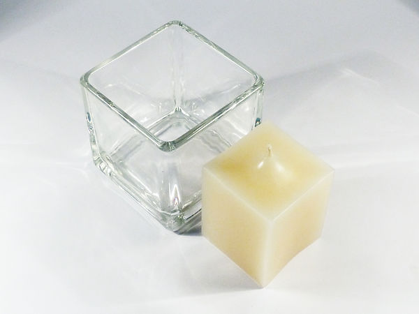 Solid Beeswax Square Candle & Glass Set