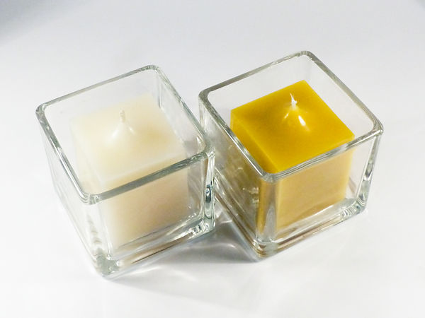 Solid Beeswax Square Candle & Glass Set